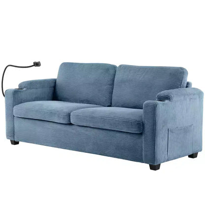 72.8" Corduroy Sleeper Loveseat with Mattress, USB Ports & Storage