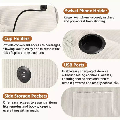 72.8" Corduroy Sleeper Loveseat with Mattress, USB Ports & Storage