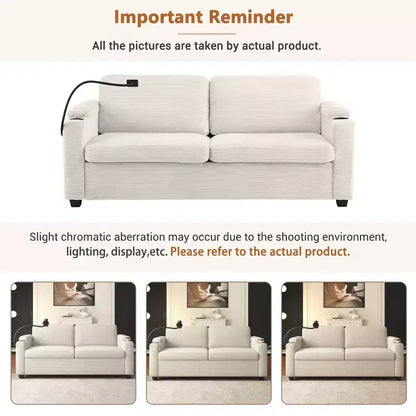 72.8" Corduroy Sleeper Loveseat with Mattress, USB Ports & Storage