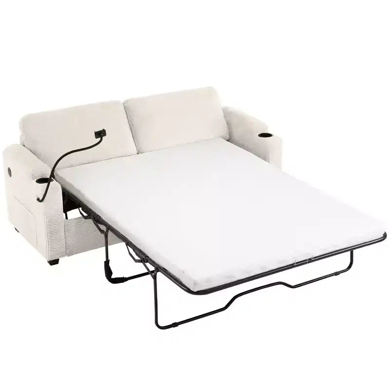 72.8" Corduroy Sleeper Loveseat with Mattress, USB Ports & Storage