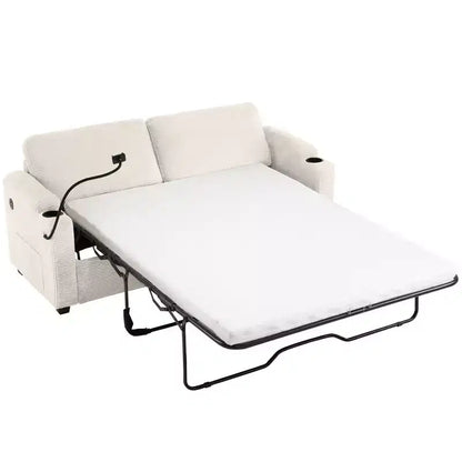 72.8" Corduroy Sleeper Loveseat with Mattress, USB Ports & Storage