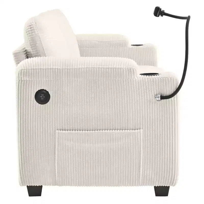 72.8" Corduroy Sleeper Loveseat with Mattress, USB Ports & Storage