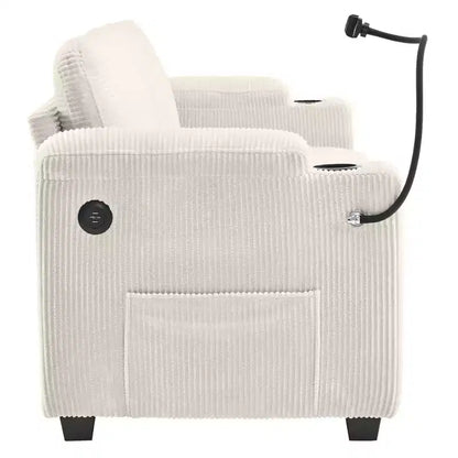 72.8" Corduroy Sleeper Loveseat with Mattress, USB Ports & Storage