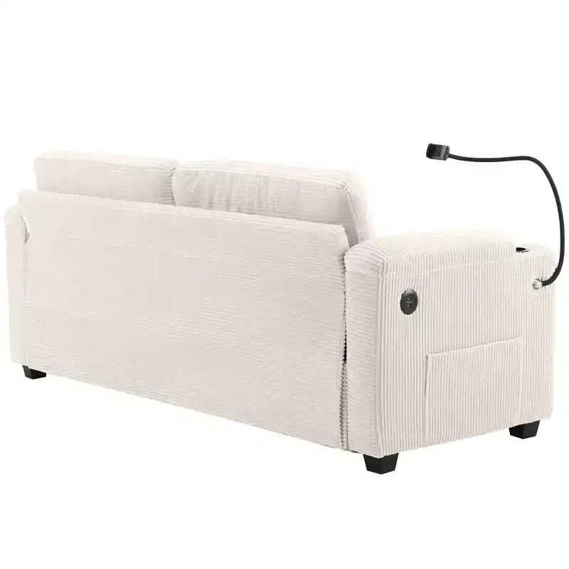 72.8" Corduroy Sleeper Loveseat with Mattress, USB Ports & Storage