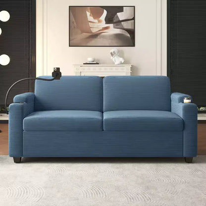 72.8" Corduroy Sleeper Loveseat with Mattress, USB Ports & Storage