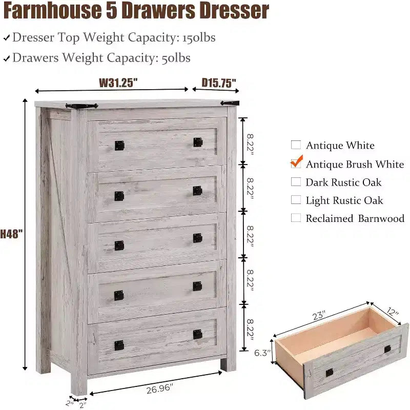 Dresser for Bedroom, Farmhouse Wood Rustic Wide Chest of Drawers, Storage Dressers Organizer for Bedroom, Living Room, Hallway