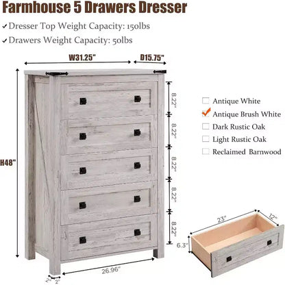 Dresser for Bedroom, Farmhouse Wood Rustic Wide Chest of Drawers, Storage Dressers Organizer for Bedroom, Living Room, Hallway