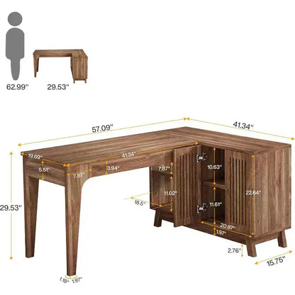 57" L-Shaped Computer Desk with Storage Cabinet for Home Office