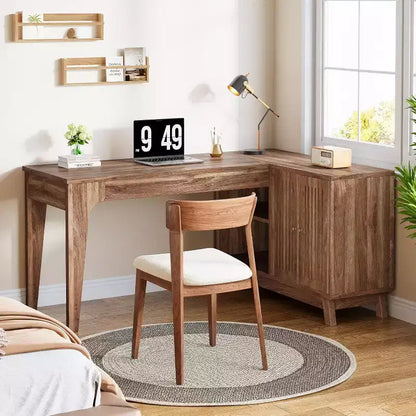 57" L-Shaped Computer Desk with Storage Cabinet for Home Office