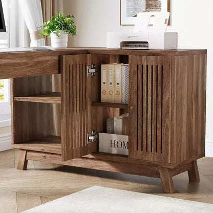 57" L-Shaped Computer Desk with Storage Cabinet for Home Office