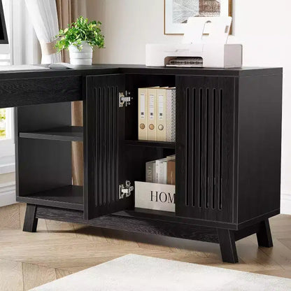 57" L-Shaped Computer Desk with Storage Cabinet for Home Office