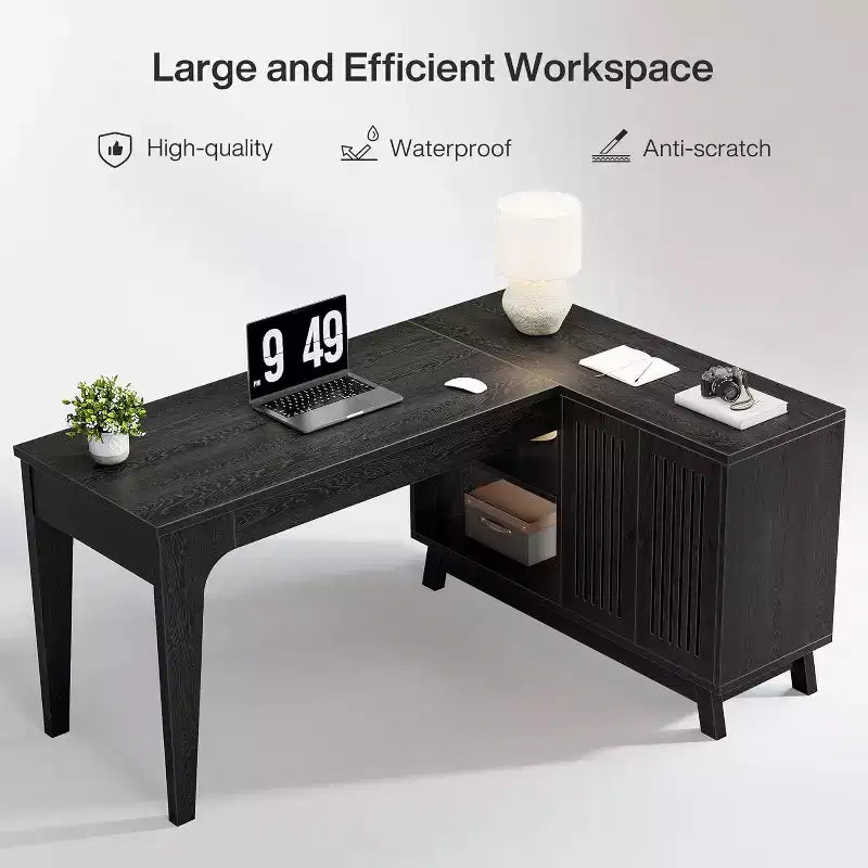 57" L-Shaped Computer Desk with Storage Cabinet for Home Office
