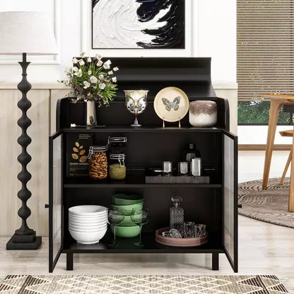 Modern Sideboard Buffet Cabinet with Tempered Glass Doors, Flip Top & Metal Frame
