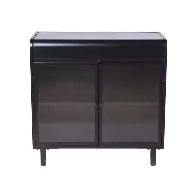 Modern Sideboard Buffet Cabinet with Tempered Glass Doors, Flip Top & Metal Frame