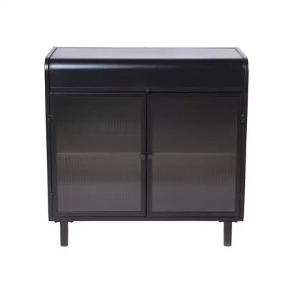 Modern Sideboard Buffet Cabinet with Tempered Glass Doors, Flip Top & Metal Frame