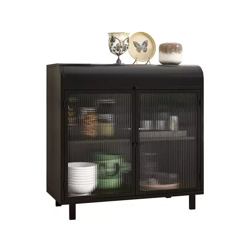 Modern Sideboard Buffet Cabinet with Tempered Glass Doors, Flip Top & Metal Frame