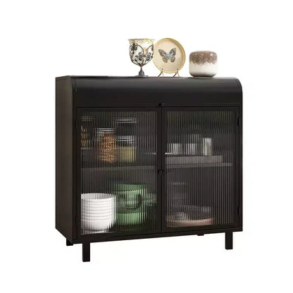 Modern Sideboard Buffet Cabinet with Tempered Glass Doors, Flip Top & Metal Frame