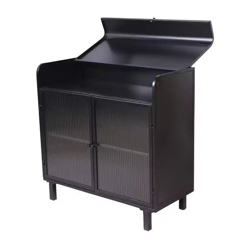 Modern Sideboard Buffet Cabinet with Tempered Glass Doors, Flip Top & Metal Frame