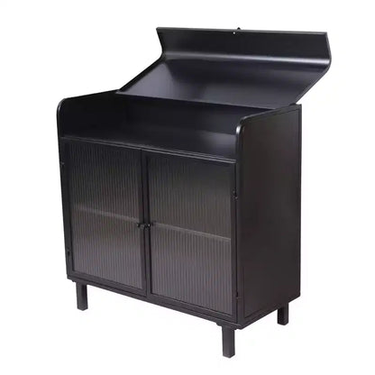 Modern Sideboard Buffet Cabinet with Tempered Glass Doors, Flip Top & Metal Frame