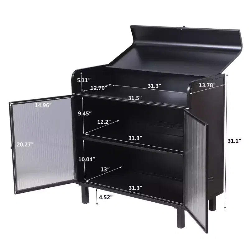 Modern Sideboard Buffet Cabinet with Tempered Glass Doors, Flip Top & Metal Frame