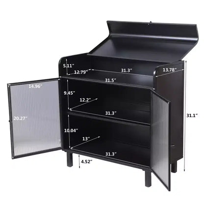 Modern Sideboard Buffet Cabinet with Tempered Glass Doors, Flip Top & Metal Frame