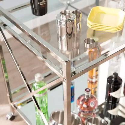 Modern Bar Cart with Wheels, Silver & Charcoal, Home Entertaining