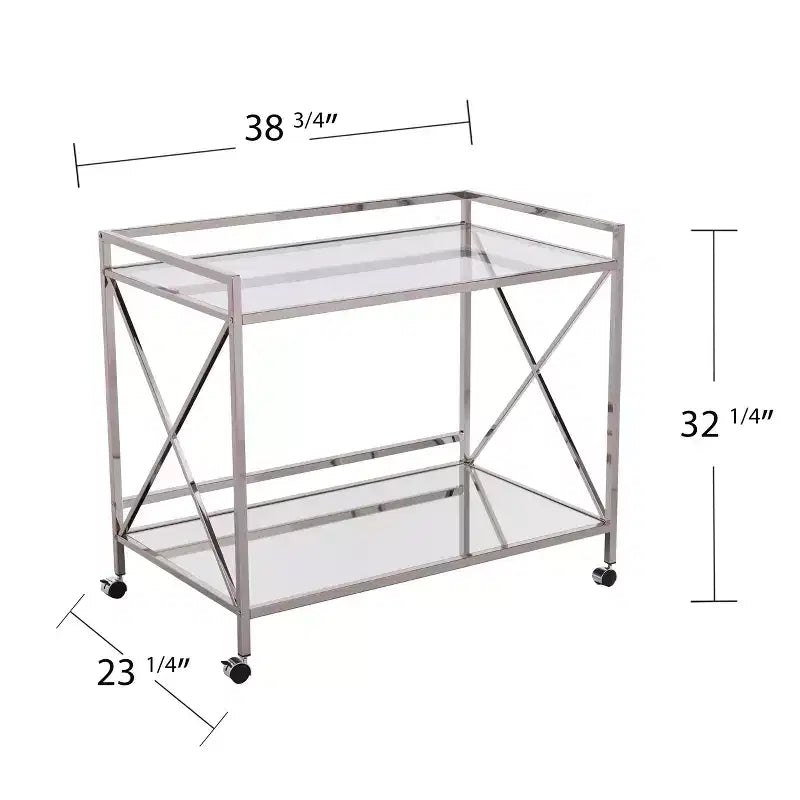 Modern Bar Cart with Wheels, Silver & Charcoal, Home Entertaining