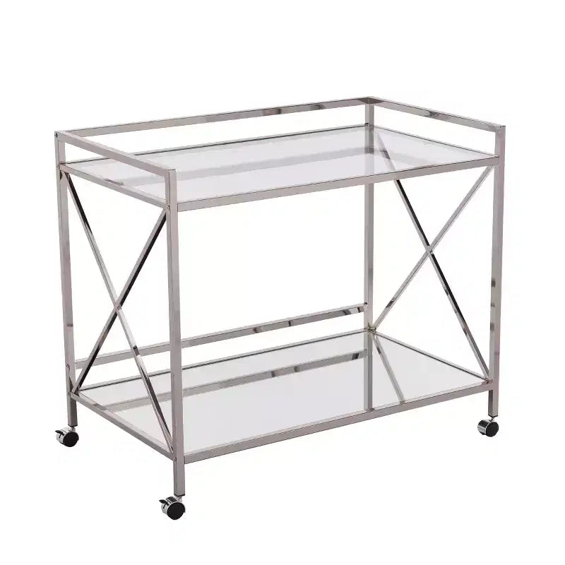 Modern Bar Cart with Wheels, Silver & Charcoal, Home Entertaining