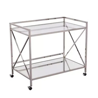 Modern Bar Cart with Wheels, Silver & Charcoal, Home Entertaining