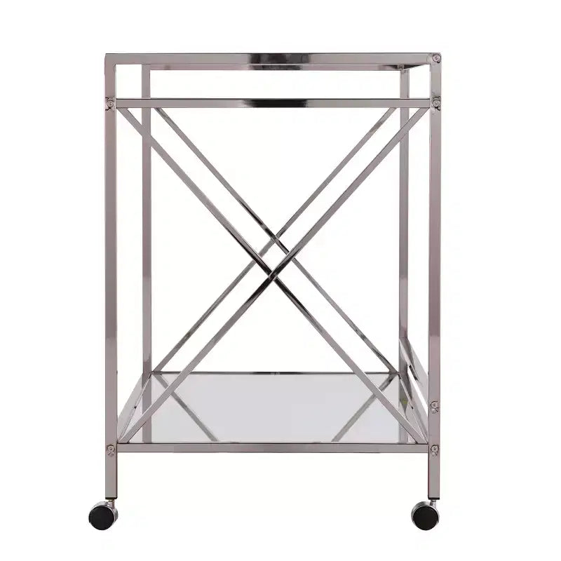 Modern Bar Cart with Wheels, Silver & Charcoal, Home Entertaining