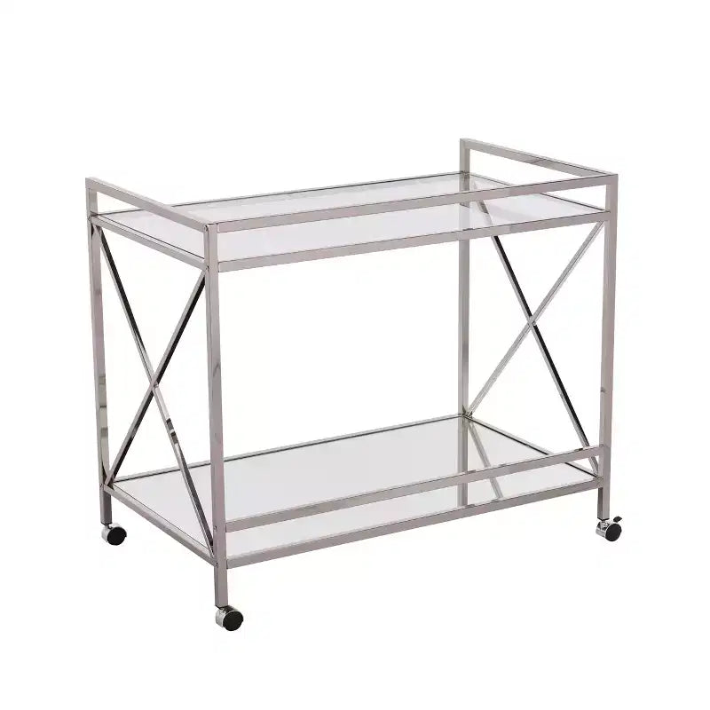Modern Bar Cart with Wheels, Silver & Charcoal, Home Entertaining