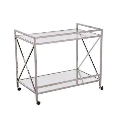 Modern Bar Cart with Wheels, Silver & Charcoal, Home Entertaining