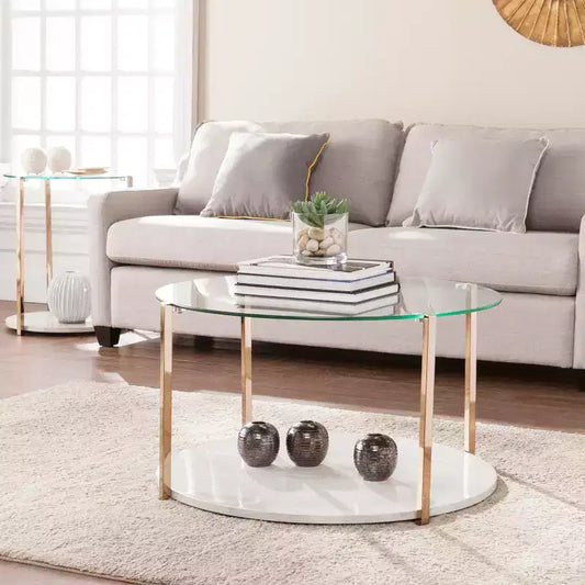 Glam Style Gold Cocktail Coffee Table, Luxe Living Room Accent