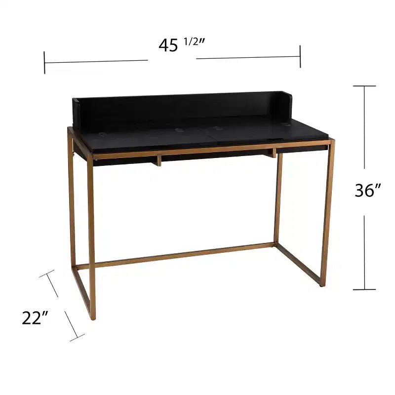 Flip-Top Desk with Hidden Storage Compartment, Black, Home Office