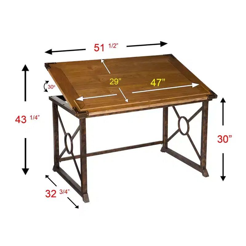 Tilt-Top Drafting Table with Adjustable Angle, Brown Wood Finish