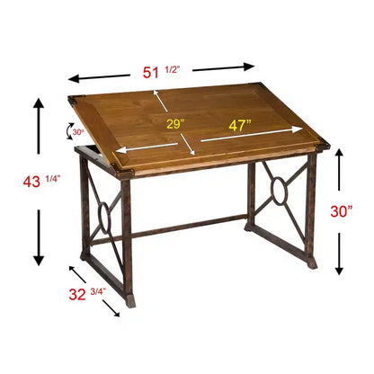 Tilt-Top Drafting Table with Adjustable Angle, Brown Wood Finish
