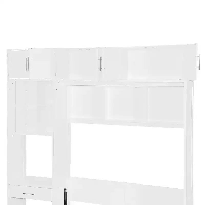 Twin Size Wall Murphy Bed with Top Cabinet, Shelves, LED Light & USB, Space Saving
