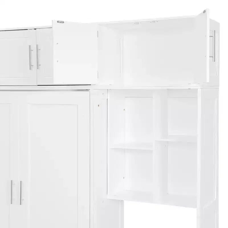 Twin Size Wall Murphy Bed with Top Cabinet, Shelves, LED Light & USB, Space Saving
