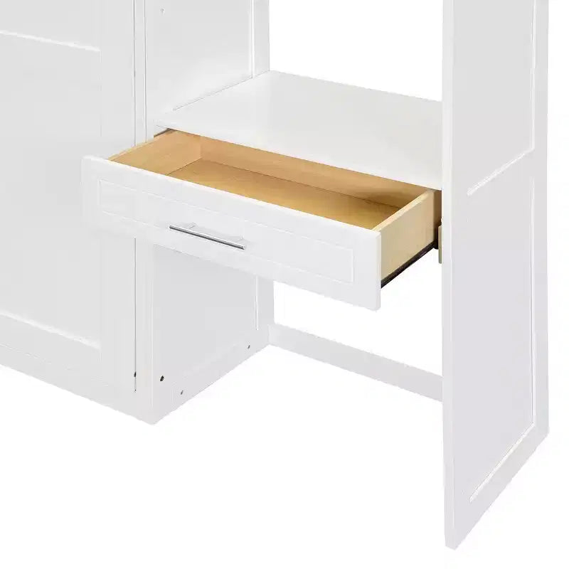 Twin Size Wall Murphy Bed with Top Cabinet, Shelves, LED Light & USB, Space Saving