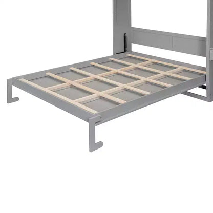 Twin Size Wall Murphy Bed with Top Cabinet, Shelves, LED Light & USB, Space Saving