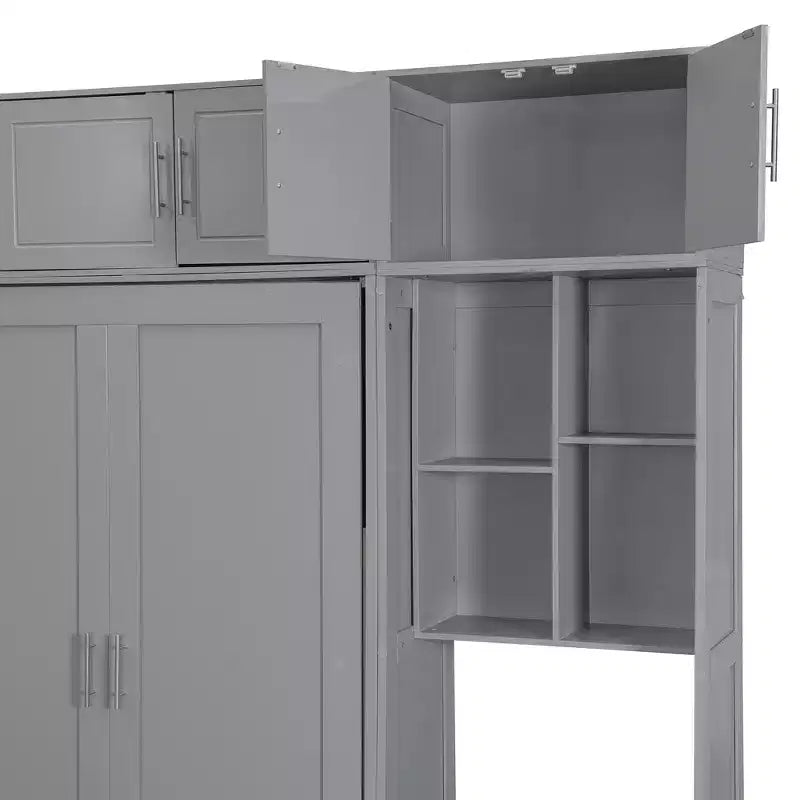 Twin Size Wall Murphy Bed with Top Cabinet, Shelves, LED Light & USB, Space Saving