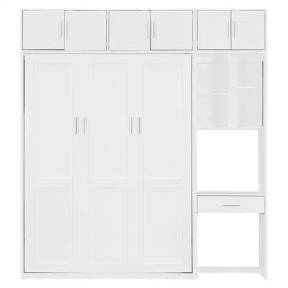 Twin Size Wall Murphy Bed with Top Cabinet, Shelves, LED Light & USB, Space Saving