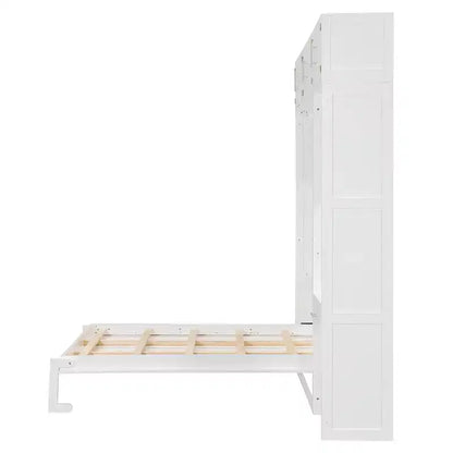 Twin Size Wall Murphy Bed with Top Cabinet, Shelves, LED Light & USB, Space Saving