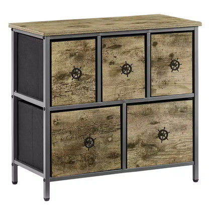 5-Drawer Wooden Top Dresser with Easy Pull Handle for Bedroom or Living Room, Gray
