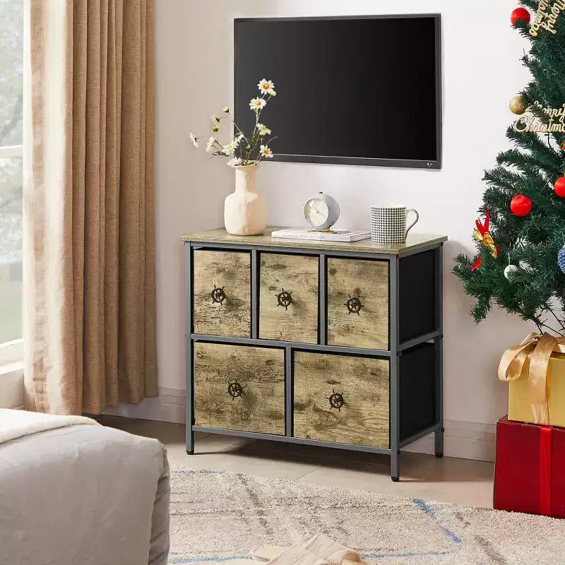 5-Drawer Wooden Top Dresser with Easy Pull Handle for Bedroom or Living Room, Gray