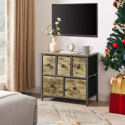 5-Drawer Wooden Top Dresser with Easy Pull Handle for Bedroom or Living Room, Gray
