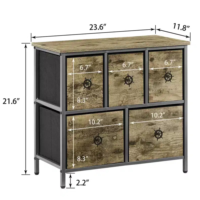 5-Drawer Wooden Top Dresser with Easy Pull Handle for Bedroom or Living Room, Gray