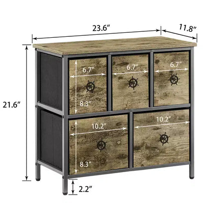 5-Drawer Wooden Top Dresser with Easy Pull Handle for Bedroom or Living Room, Gray