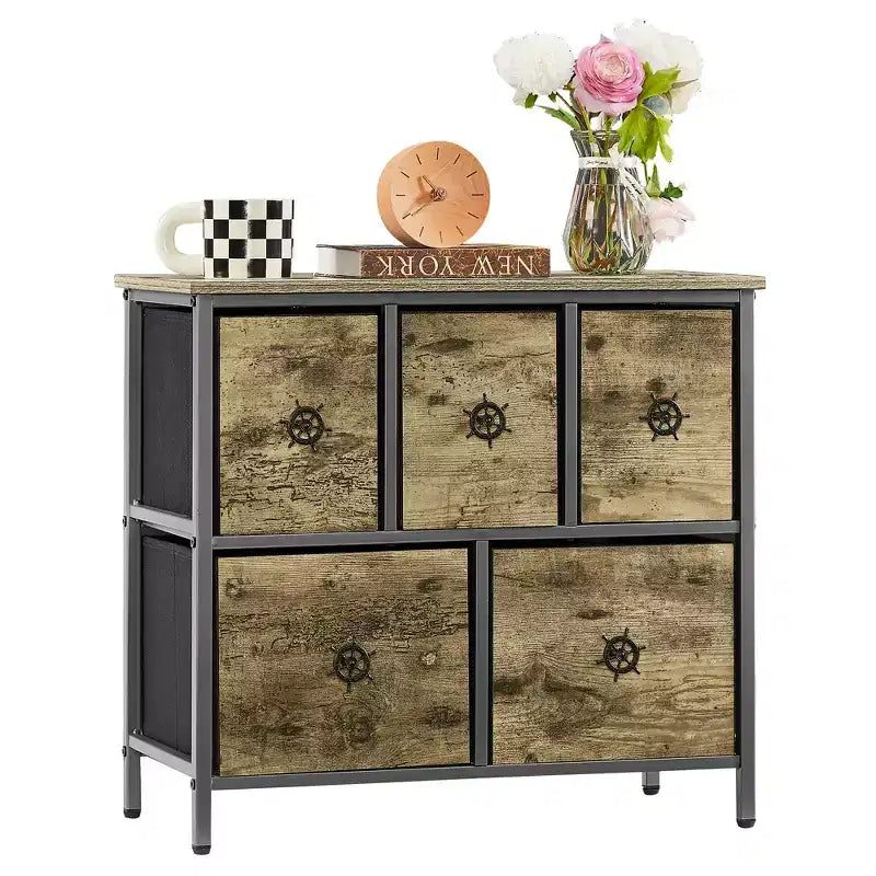 5-Drawer Wooden Top Dresser with Easy Pull Handle for Bedroom or Living Room, Gray