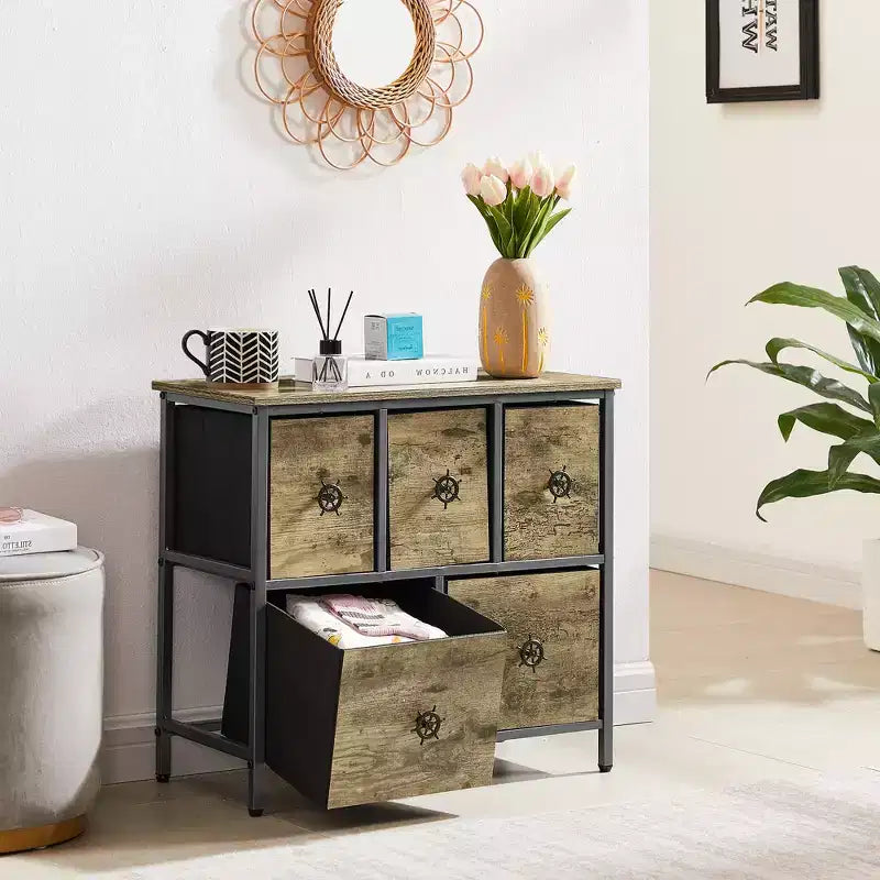 5-Drawer Wooden Top Dresser with Easy Pull Handle for Bedroom or Living Room, Gray